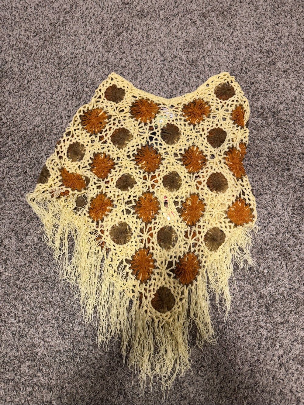 Handmade Crochet Fringe Womens shall Yellow, Orange & Brown